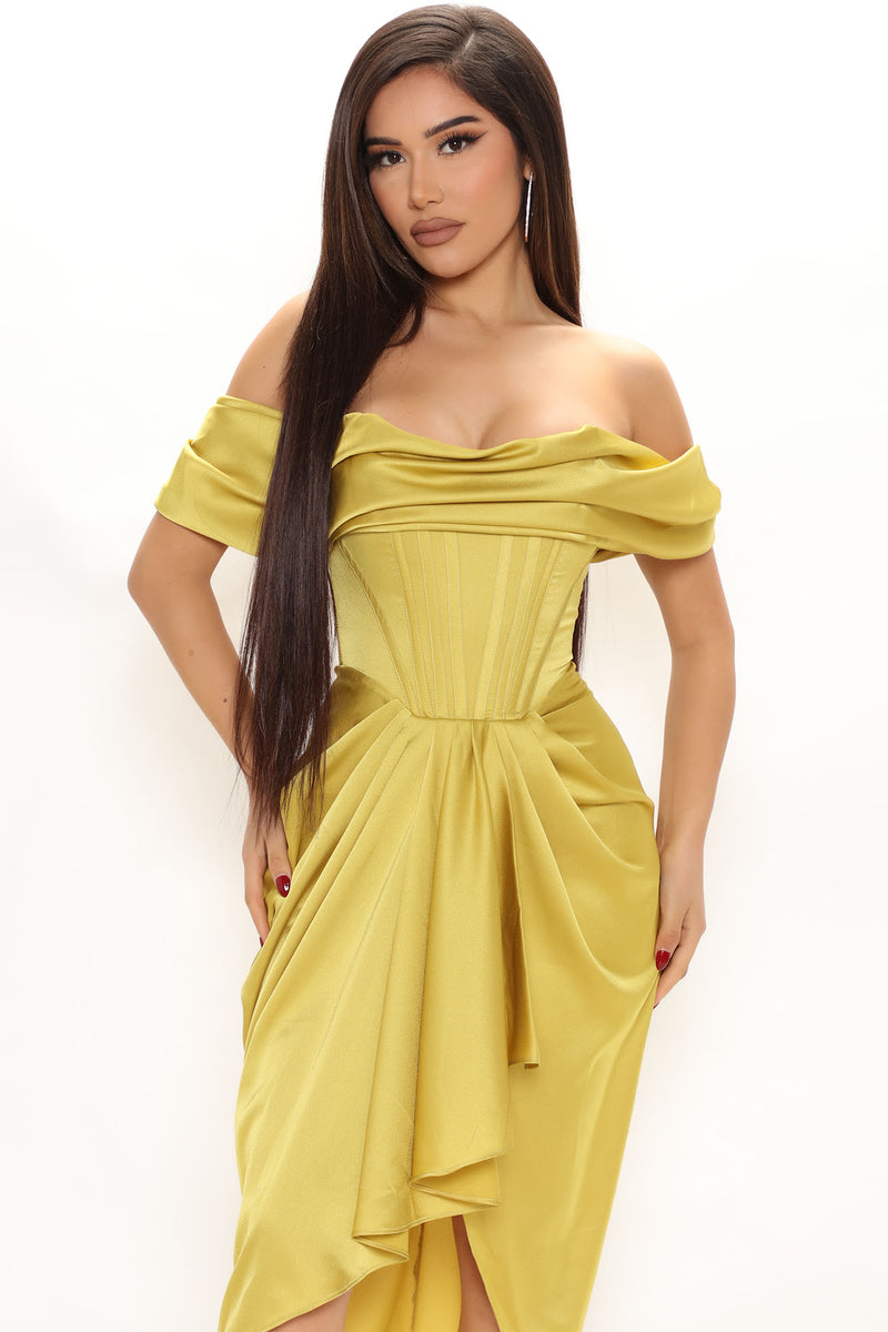 Night Satin Midi Dress - Chartreuse ...